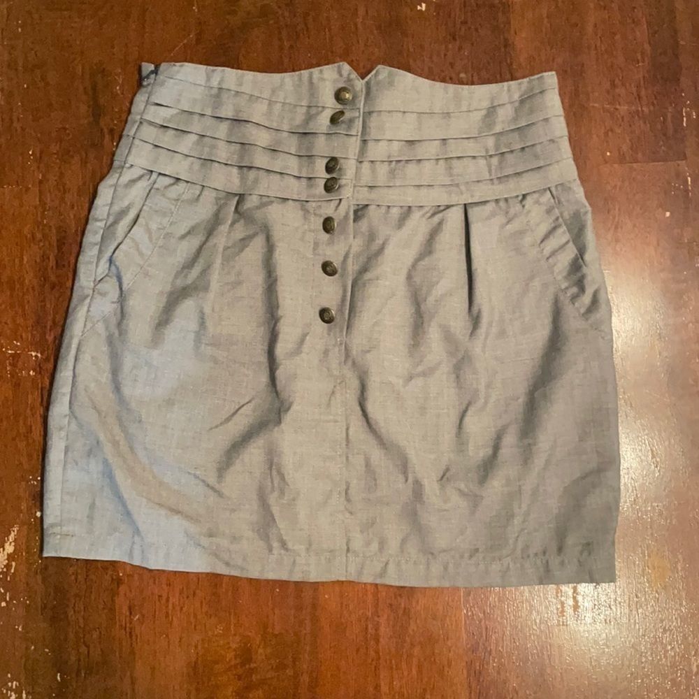 Gray Button High Waisted Mini Skirt with Pockets